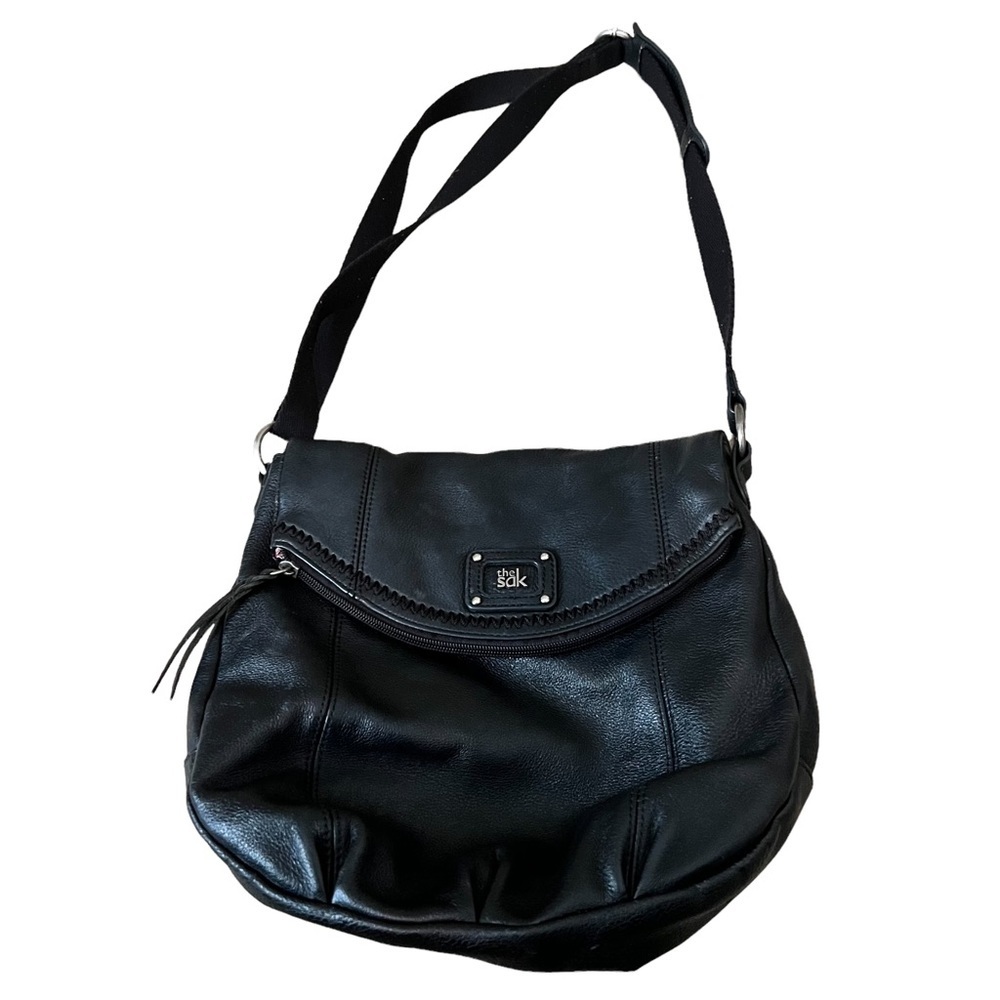 The Sak Black Leather Foldover Crossbody Bag Medium